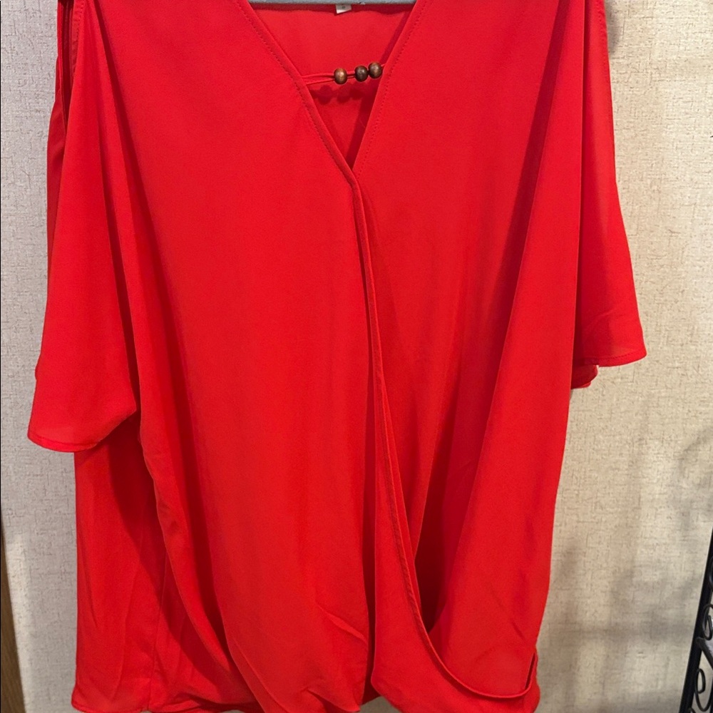 Cato Bright Red Blouse with Beaded Detail